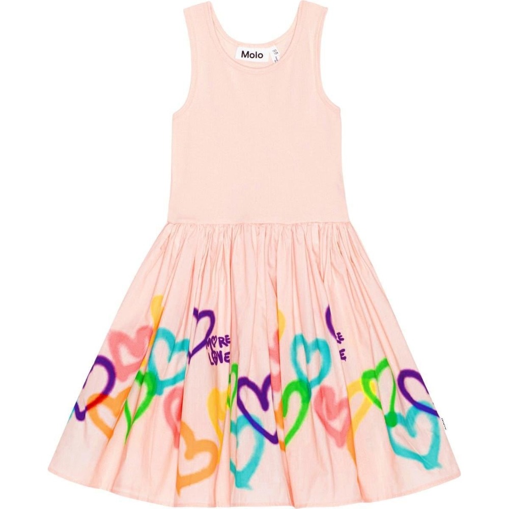 Molo Cassandra Pale Pink Heart Print Organic Cotton Dress 5/6Y 110/116 NEW